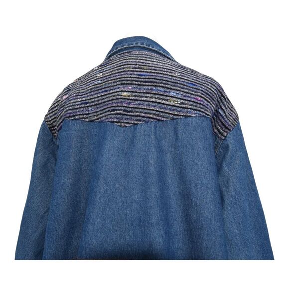 Vintage 90s Oversized Denim Parka Jacket Woven Tapestry Southwestern Boho 3x - Picture 3 of 8